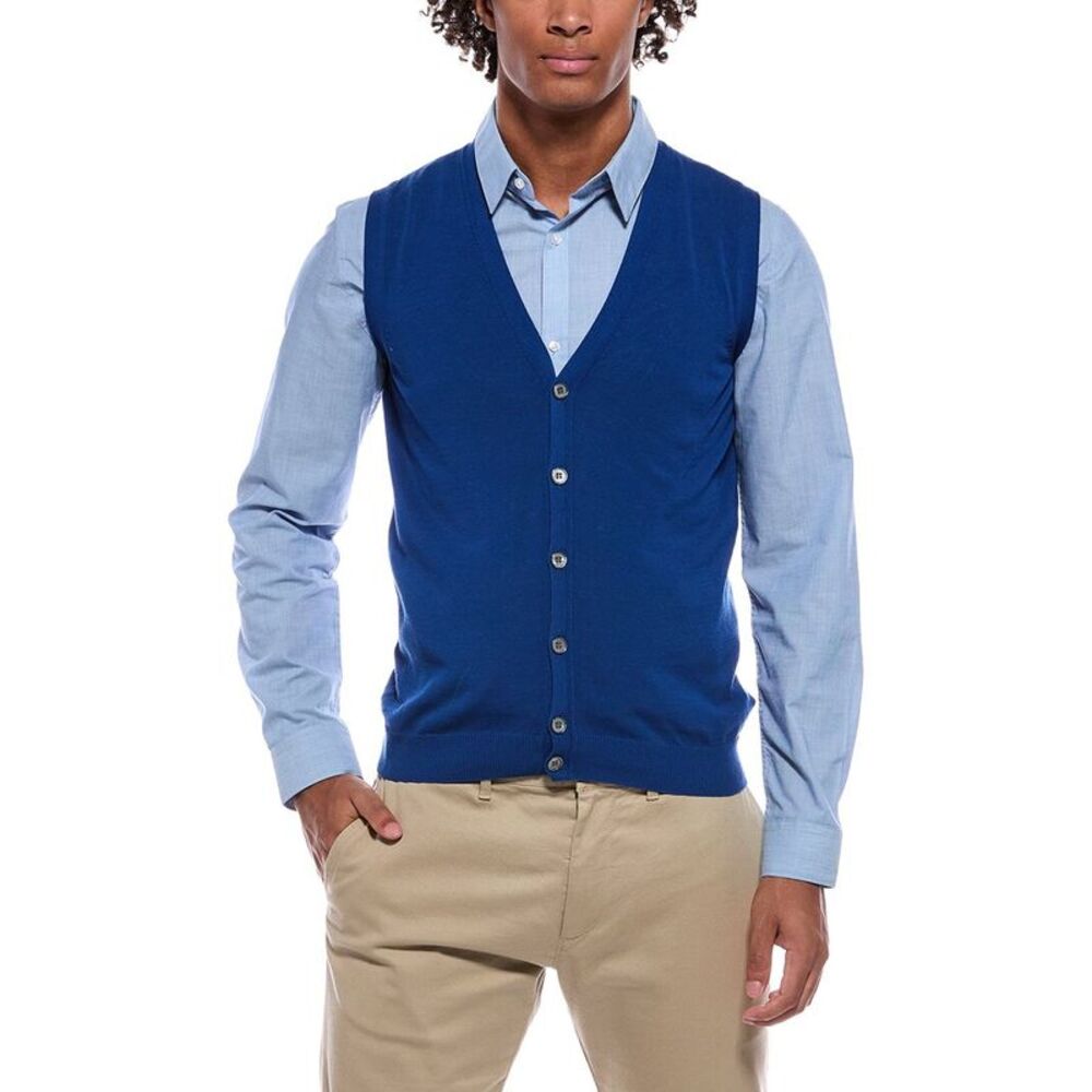 Slowear Mens Zanone Sleeveless Cardigan Vest, Blue
